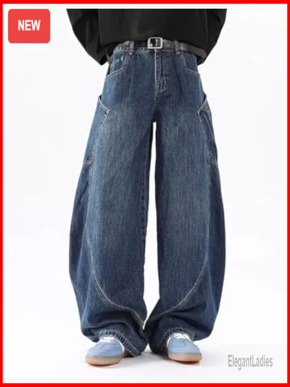 Baggy Barrel Wide Leg Jeans Loose Fit Streetwear Y2K Hip Hop Denim Pants - Picture 3 of 7